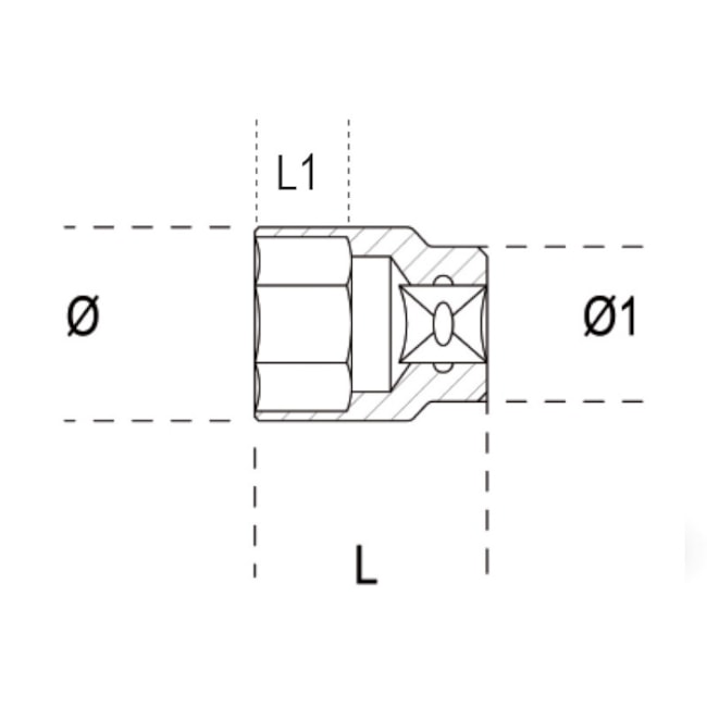 Soquete Sextavado em Inox 19mm Encaixe 1/2