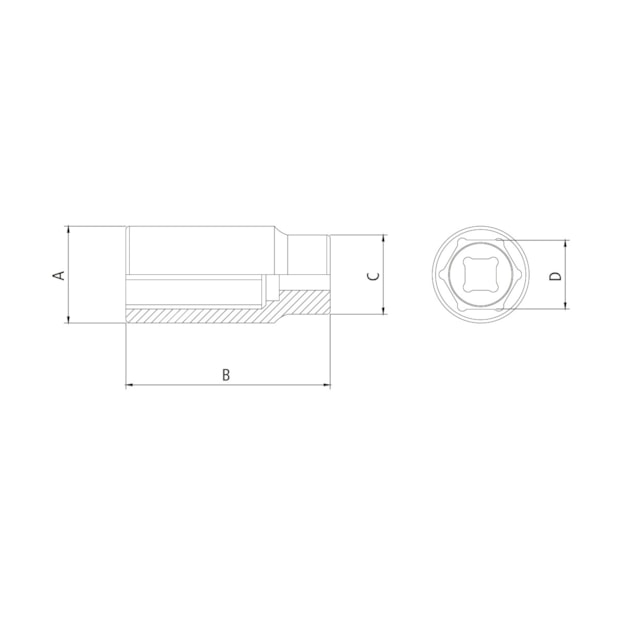 Soquete Sextavado Longo 10 mm em Aço Cromo Vanádio Encaixe 1/2