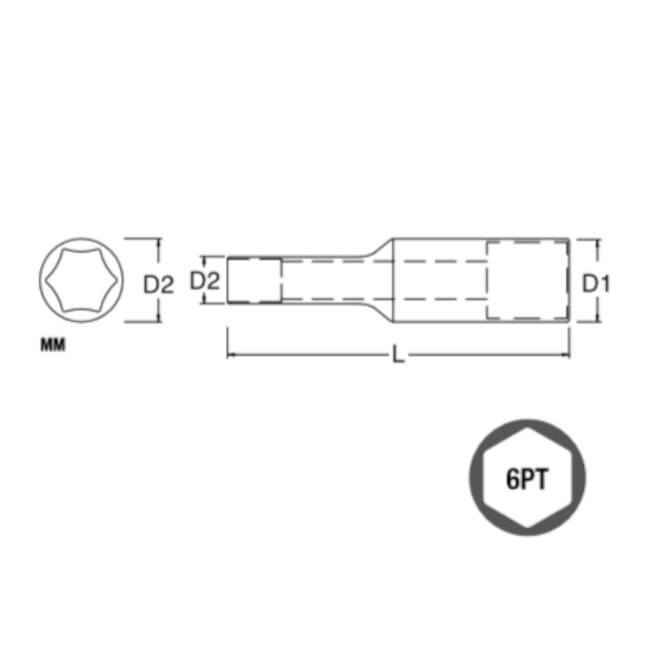 Soquete Sextavado Longo 10 mm Encaixe 3/8