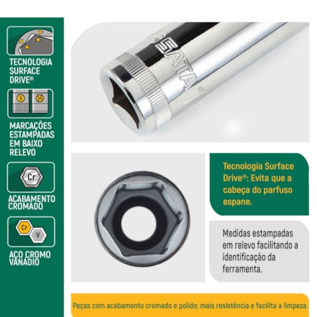 Soquete Sextavado Longo 10mm Encaixe 1/2