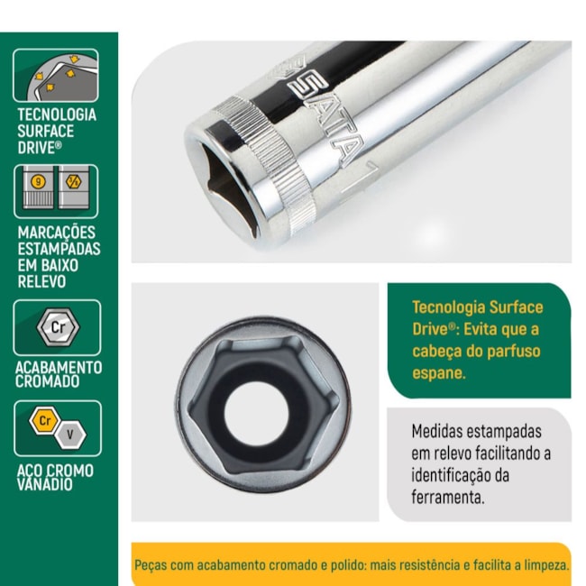 Soquete Sextavado Longo 10mm Encaixe 1/2