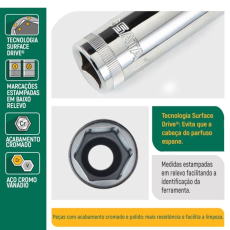 Soquete Sextavado Longo 13mm Longo Encaixe 1/4