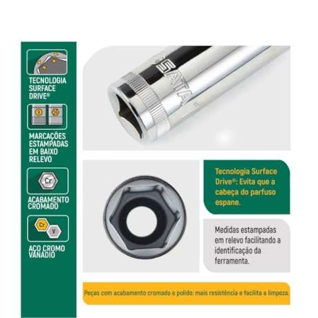 Soquete Sextavado Longo 19mm Encaixe 1/2