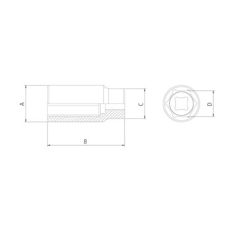 Soquete Sextavado Longo 22 mm em Aço Cromo Vanádio Encaixe 1/2