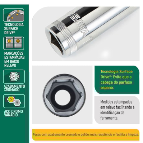 Soquete Sextavado Longo 8mm Longo 1/4