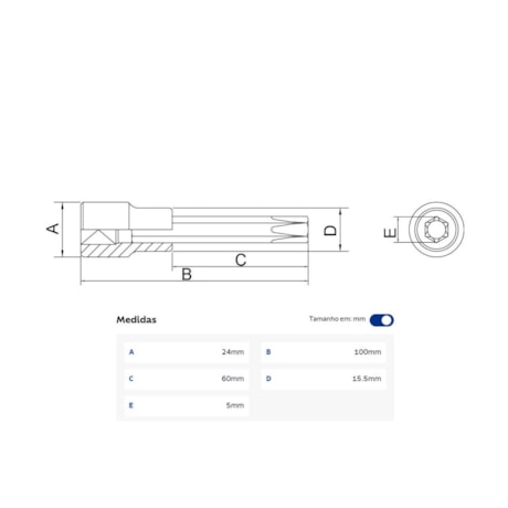Soquete Torx Longo T27 Encaixe 1/2