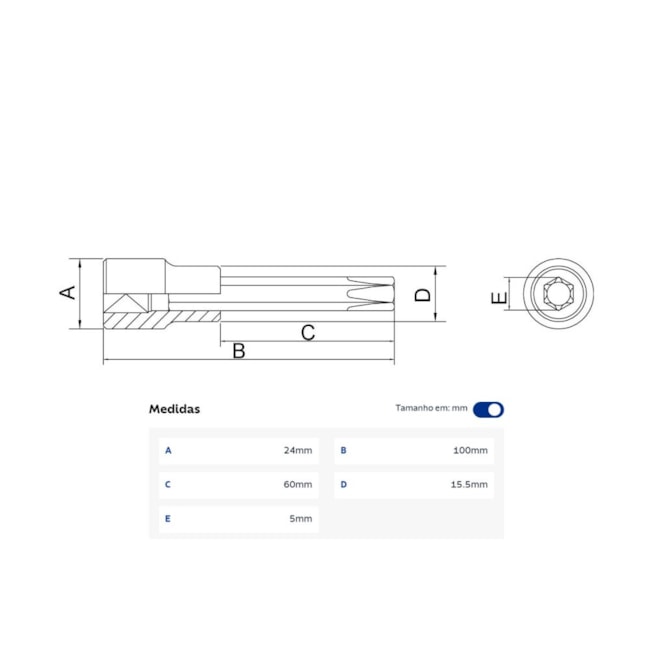Soquete Torx Longo T27 Encaixe 1/2