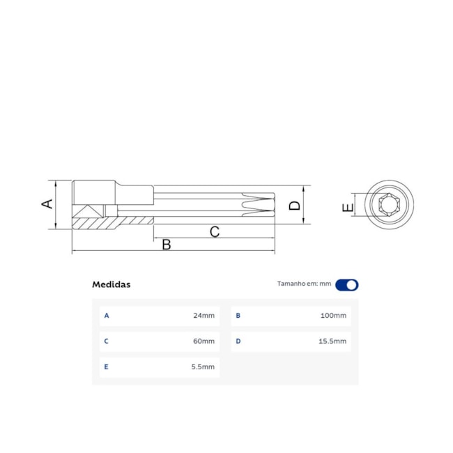 Soquete Torx Longo T30 Encaixe 1/2