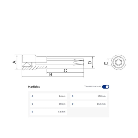 Soquete Torx Longo T30 Encaixe 1/2
