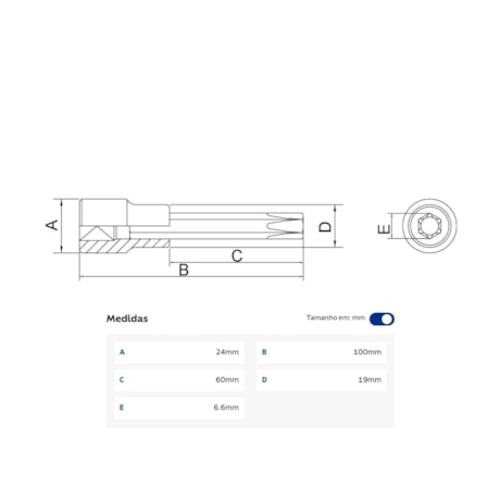 Soquete Torx Longo T40 Encaixe 1/2