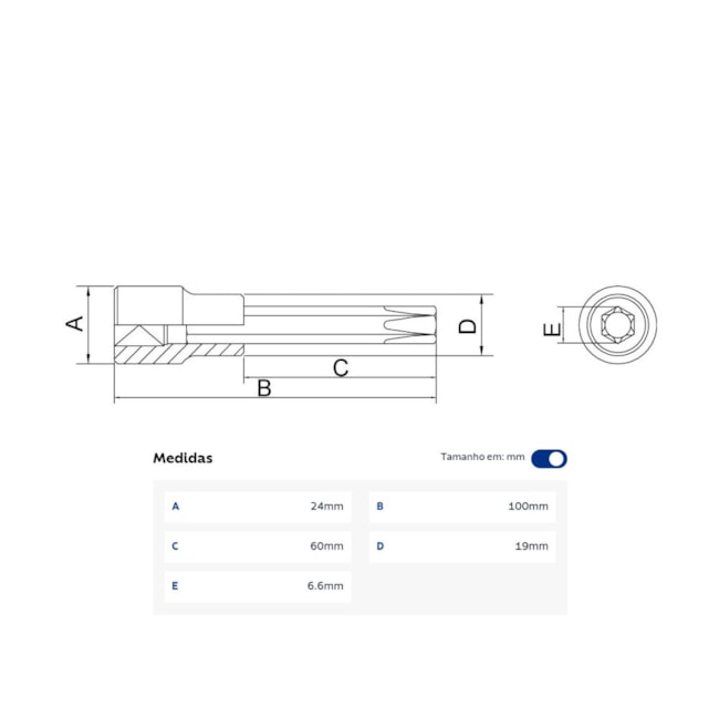 Soquete Torx Longo T40 Encaixe 1/2