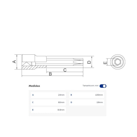 Soquete Torx Longo T50 Encaixe 1/2