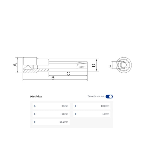 Soquete Torx Longo T60 Encaixe 1/2