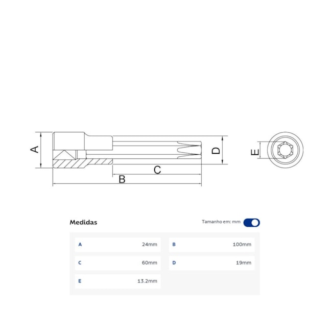 Soquete Torx Longo T60 Encaixe 1/2