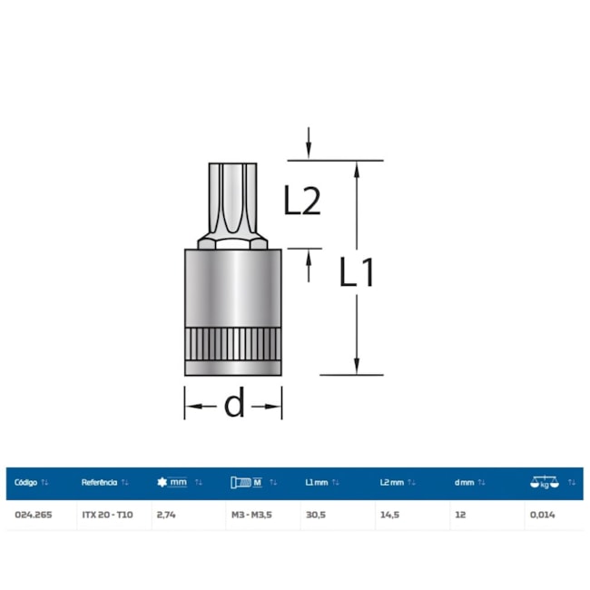 Soquete Torx T10 Encaixe 1/4