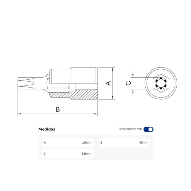 Soquete Torx T20 Encaixe 3/8
