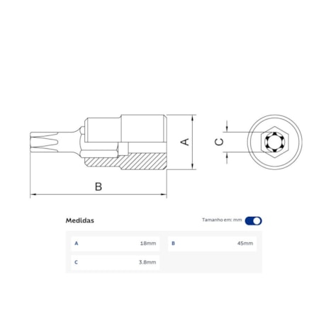 Soquete Torx T20 Encaixe 3/8