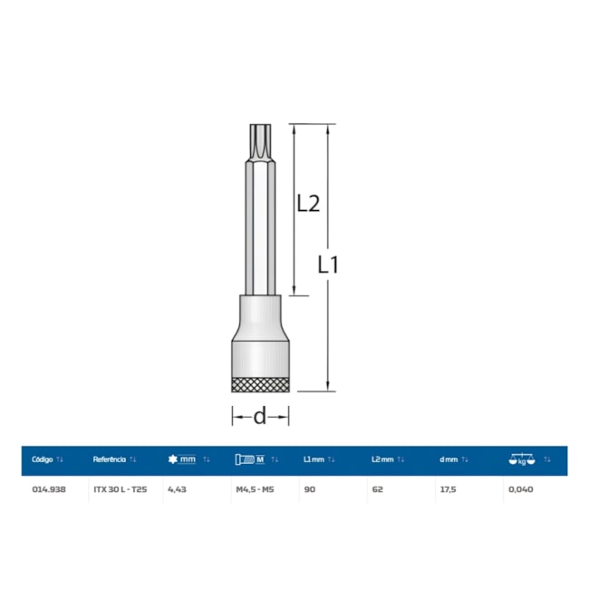 Soquete Torx T25 Encaixe 3/8