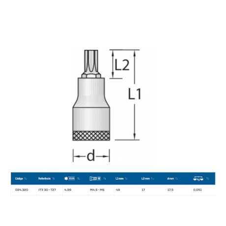 Soquete Torx T27 Encaixe 3/8