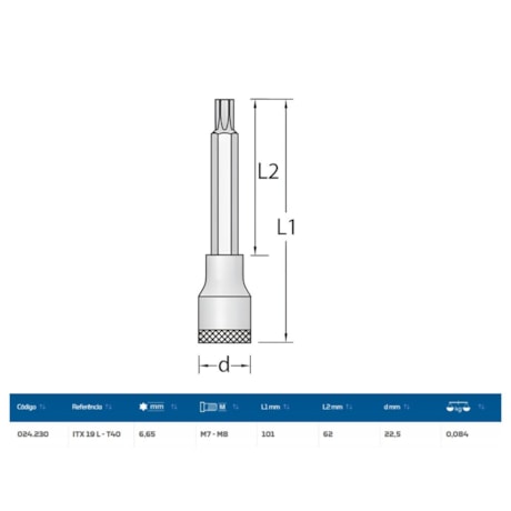 Soquete Torx T40 Longo Encaixe 1/2