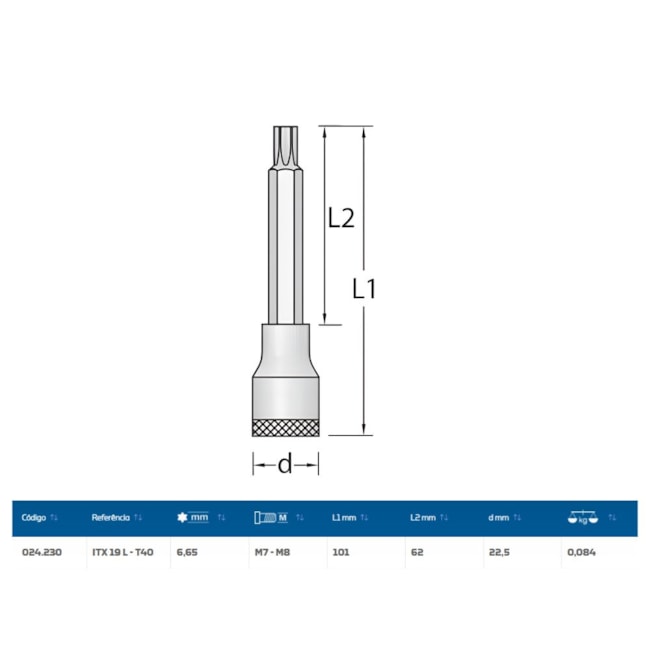 Soquete Torx T40 Longo Encaixe 1/2