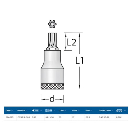 Soquete Torx T45 Encaixe 1/2