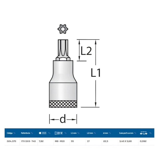 Soquete Torx T45 Encaixe 1/2