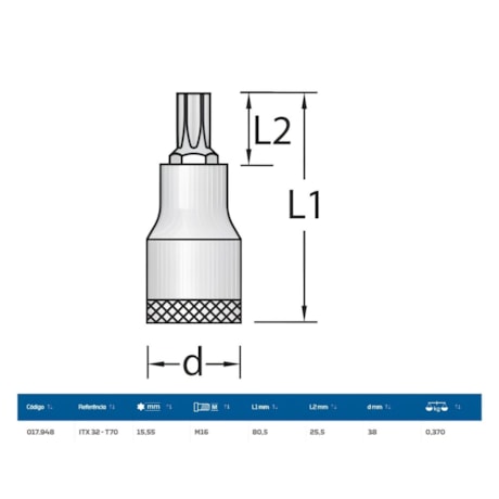 Soquete Torx T70 Encaixe 3/4