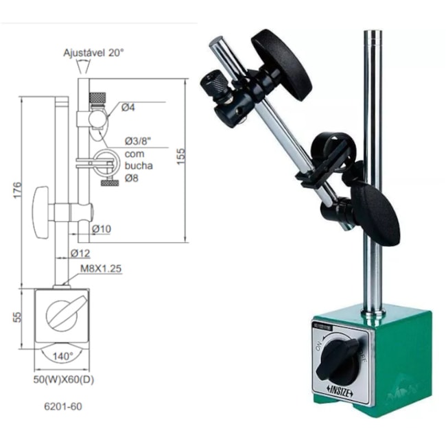 Suporte Magnético com Ajuste Fino 6201-60 INSIZE-10a4829a-078e-436b-aac0-cb564a52c529
