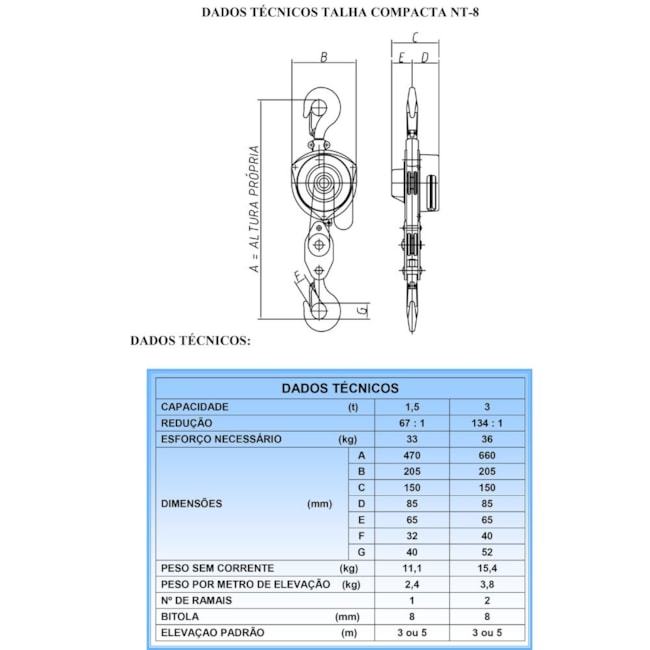 Talha Manual 3000Kg x 10 Metros COMPACTA NT8 BERG STEEL-fce570aa-75ce-4744-aed1-8a86e1d36ee9