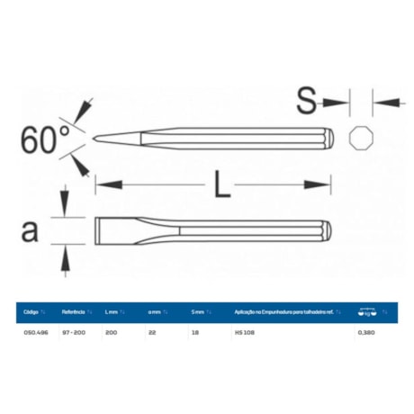 Talhadeira Octogonal 22x200mm 97-200 GEDORE-53d5b519-f746-4b19-9617-ec21aeb8e90a