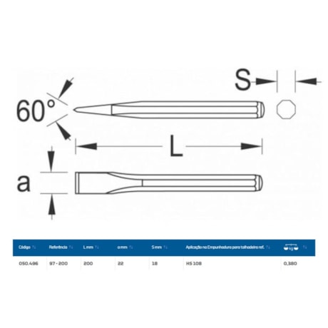 Talhadeira Octogonal 22x200mm 97-200 GEDORE-aa029863-96c8-48bc-967d-e75f19f77f1a
