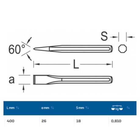 Talhadeira Octogonal 26mm x 400mm 110-418 GEDORE-46f18800-a76b-4fb9-a7e8-54d8bc252433