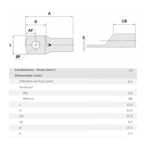 Terminal de Cobre a Compressão 25mm M8 TM-25-8 INTELLI-c3eeef06-dfbe-4417-b09b-1507cd3e54d1