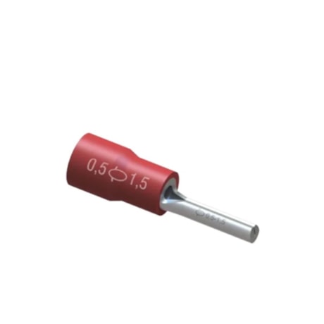 Terminal Pré Isolado Pino 0.5/1.5mm 12M Vermelho com 50 Peças TPP-1.5-12 INTELLI