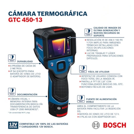Termovisor  -20 a +450°C 192 x 256 Pixels 9HZ USB 4 Pilhas AA 06010839K0 GTC 450-13 BOSCH-300899f6-9348-444e-a05c-203c9a3c2b44