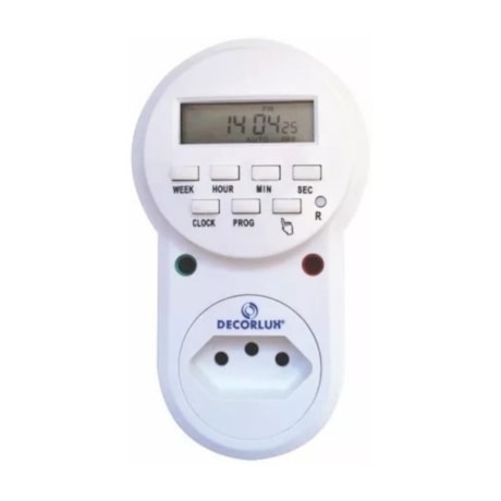 Timer Temporizador Digital para Tomada 10A Bivolt 20 Programações TE2163 DECORLUX