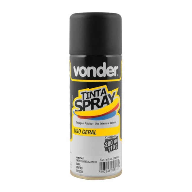 Tinta Spray Preto Fosco 200ml 6250200074 VONDER-d7d8d76f-c535-4697-a01e-39211a20e0af