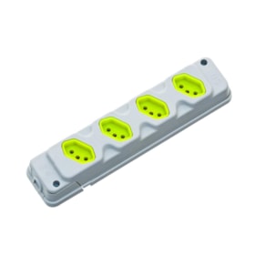 Tomada Barra Múltipla 4 Tomadas 2P+T 20A Cinza/Verde 28300400777 FIOLUX