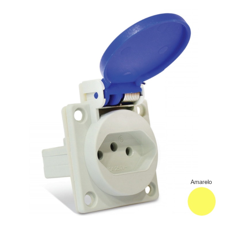 Tomada Industrial de Embutir com tampa Amarelo 2P+T 20A 250V
