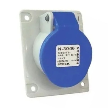 Tomada Industrial de Embutir com tampa Azul 2P+T 16A 250V IP44 N3046-NEWKON STECK-64ead2a5-29a9-44e2-97d1-9ca77a60194c