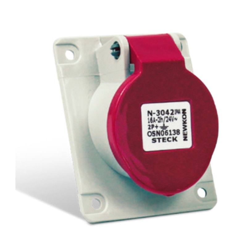 Tomada Industrial de Embutir com tampa Vermelho 3P+T 16A 440V IP44