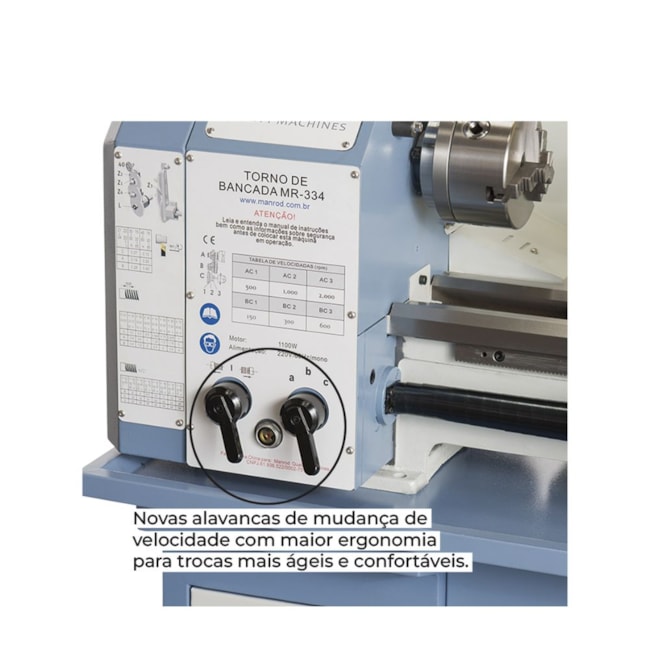 Torno Mecânico de Bancada 700 x 280mm 1100W Monofásico 220V MR-334 MANROD-6b58b31c-da74-458b-baad-df36396d2f5c