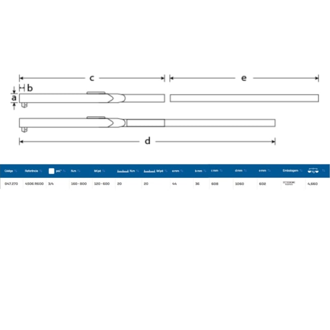 Torquímetro com Relógio 160 - 800N.m Encaixe 3/4