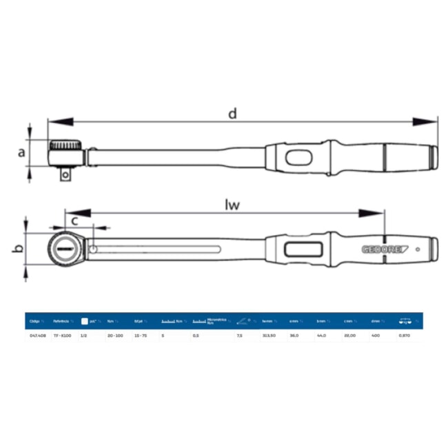 Torquímetro de Estalo 100Nm (75LBS.PE) 1/2