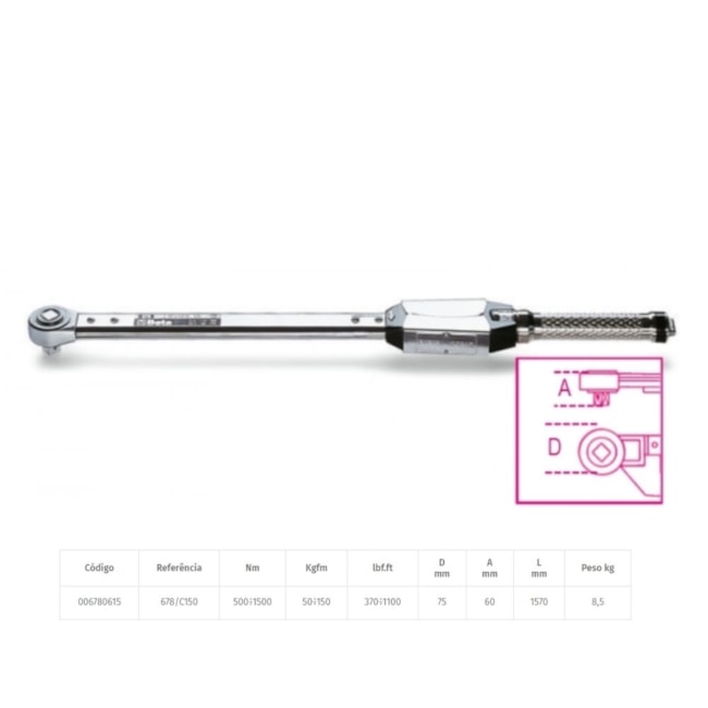 Torquímetro de Estalo 1500Nm Encaixe 3/4