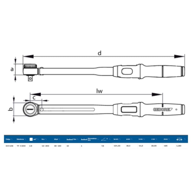 Torquímetro de Estalo 200Nm (150LBS.PE) 1/2