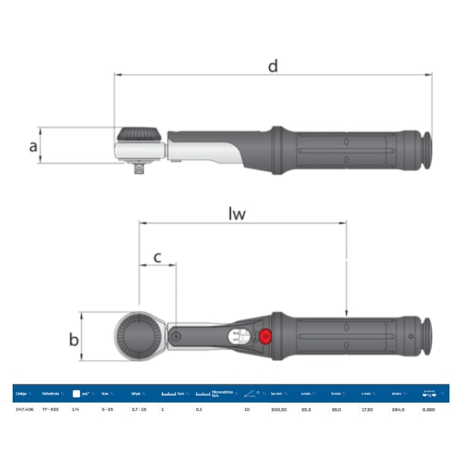 Torquímetro de Estalo 25Nm (19LBS.PE) 1/4