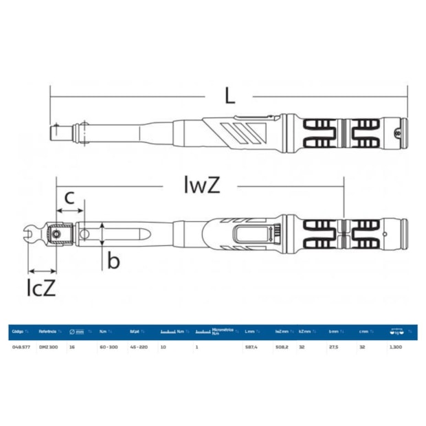 Torquímetro de Estalo 300Nm (220LBS.PE) Cabeça 16mm DMZ-300 GEDORE-07b920be-2435-4fb5-b8b3-f8dc005cc5a2