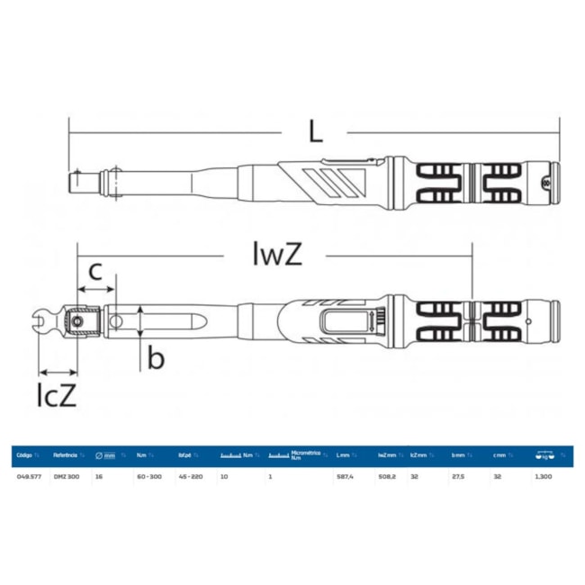 Torquímetro de Estalo 300Nm (220LBS.PE) Cabeça 16mm DMZ-300 GEDORE-3909dcf5-78d9-4345-a778-5c5d9ed8e6d8